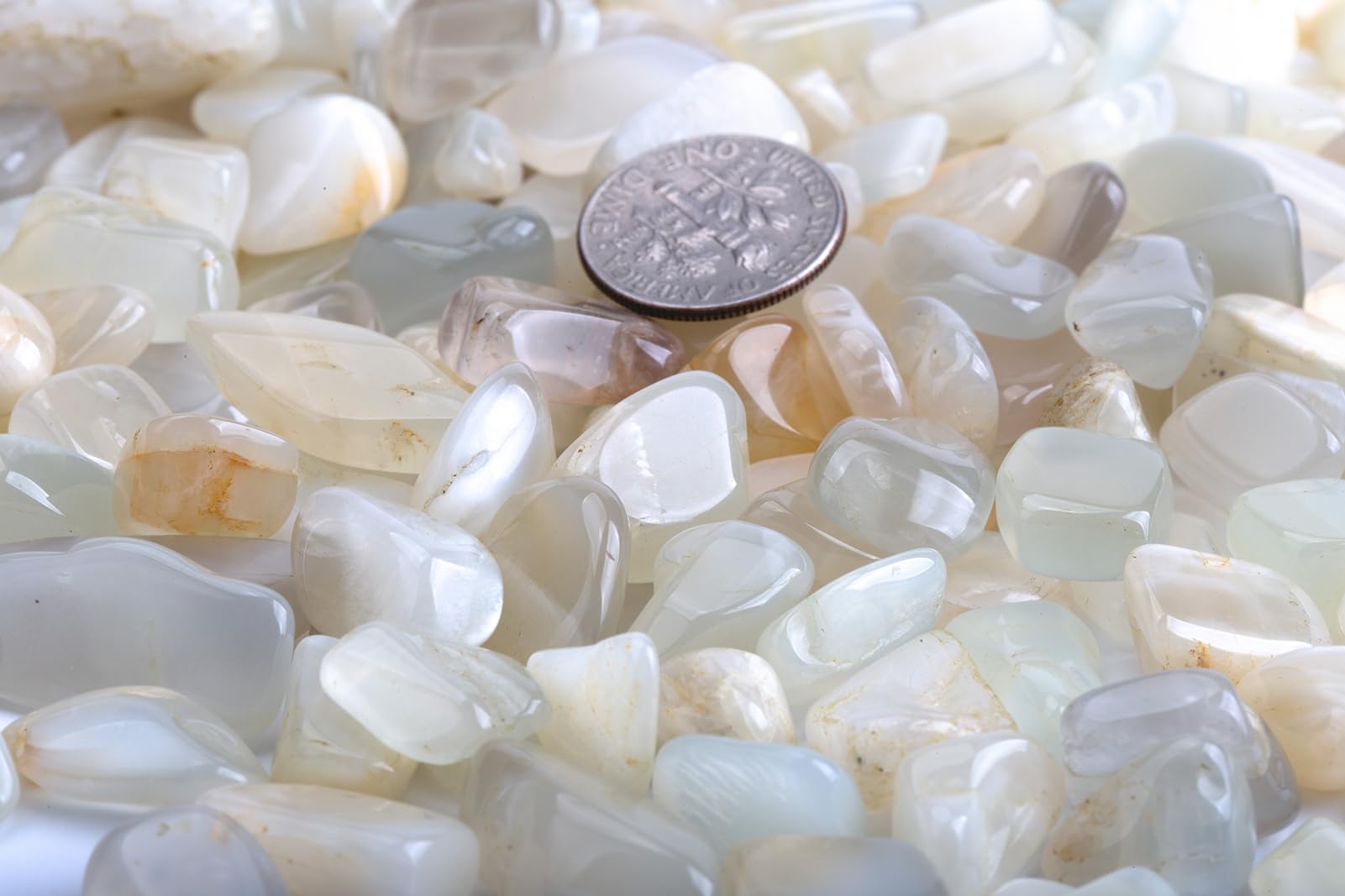 ZenQ 1 lb White Moonstone Tumbled Stone Chips Crushed Natural Crystal Quartz Pieces