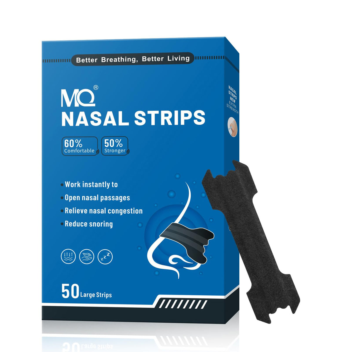 MQ 100ct Nasal Strips for Snoring Black Nose Strips for Breathing Extra Strength Snore Strips to Open Nasal Passages, Relieve Na