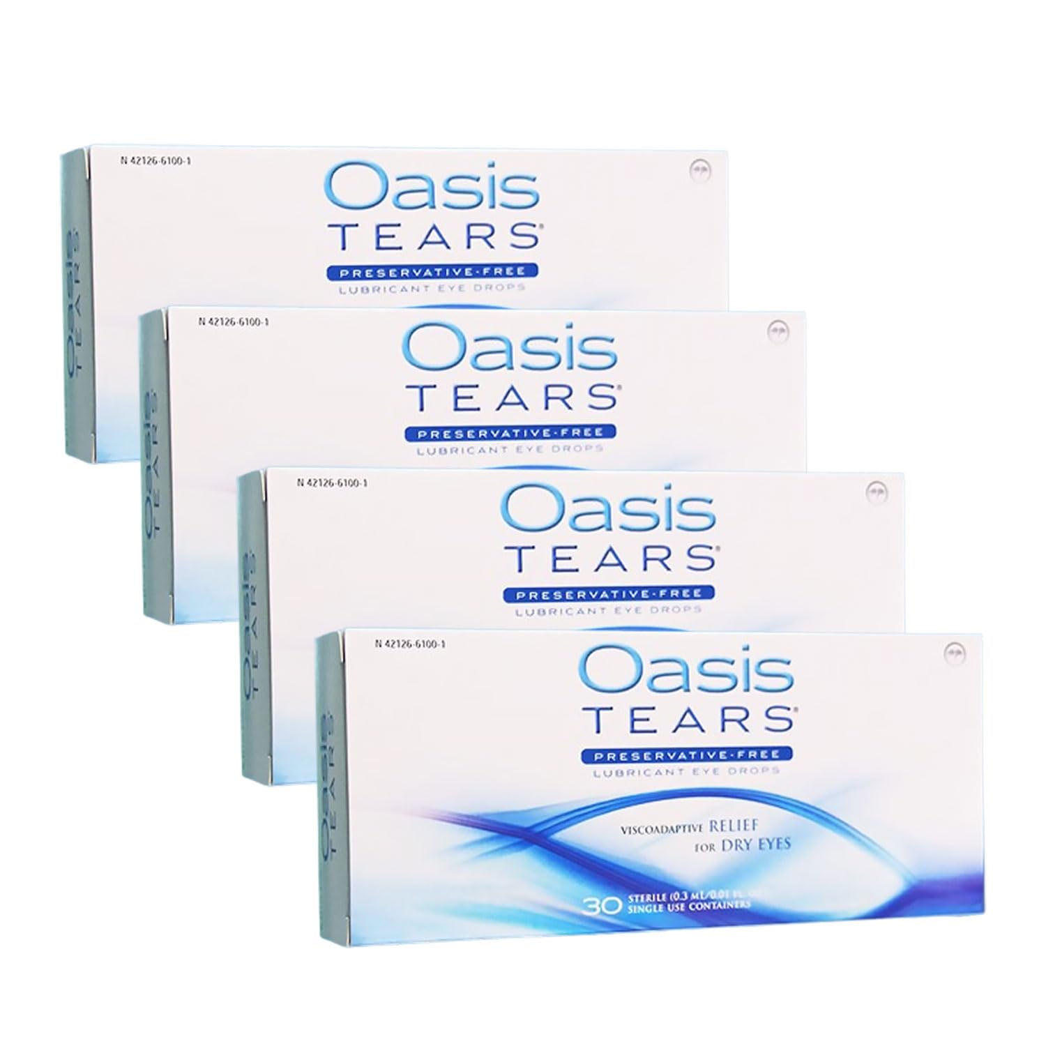 Oasis Tears OT6100 Preservative-Free Lubricant Eye Drops Relief for Dry Eyes | Pack of 4 | 4 x 30 Single-Use Containers