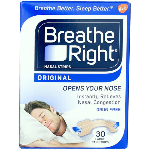 Breathe Right Original Tan Large Drug-Free Nasal Strips for Nasal Congestion Relief, 30 count