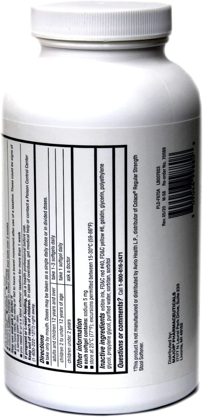 MAJOR Docusate Sodium 100 mg - Stool Softener Laxative Softgels for Occasional Constipation Relief - Stool Softeners for Women,