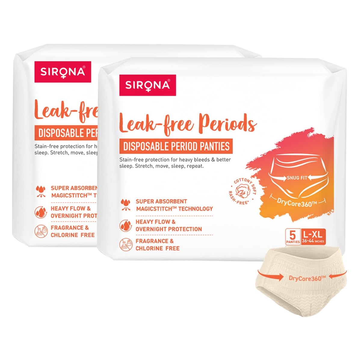 Sirona Disposable Period Panty For Girls & Women | LXl | Pack Of 10 | 360 Coverage For Stress Free Periods | Leakage Protection