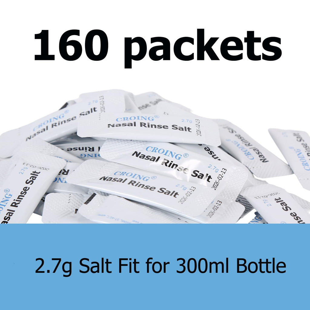 Croing Sinus Rinse Refill Packets (160 Salt Packs) for Nasal Wash Irrigation Systems - Perfect for Sinus & Allergy Relief - Clea