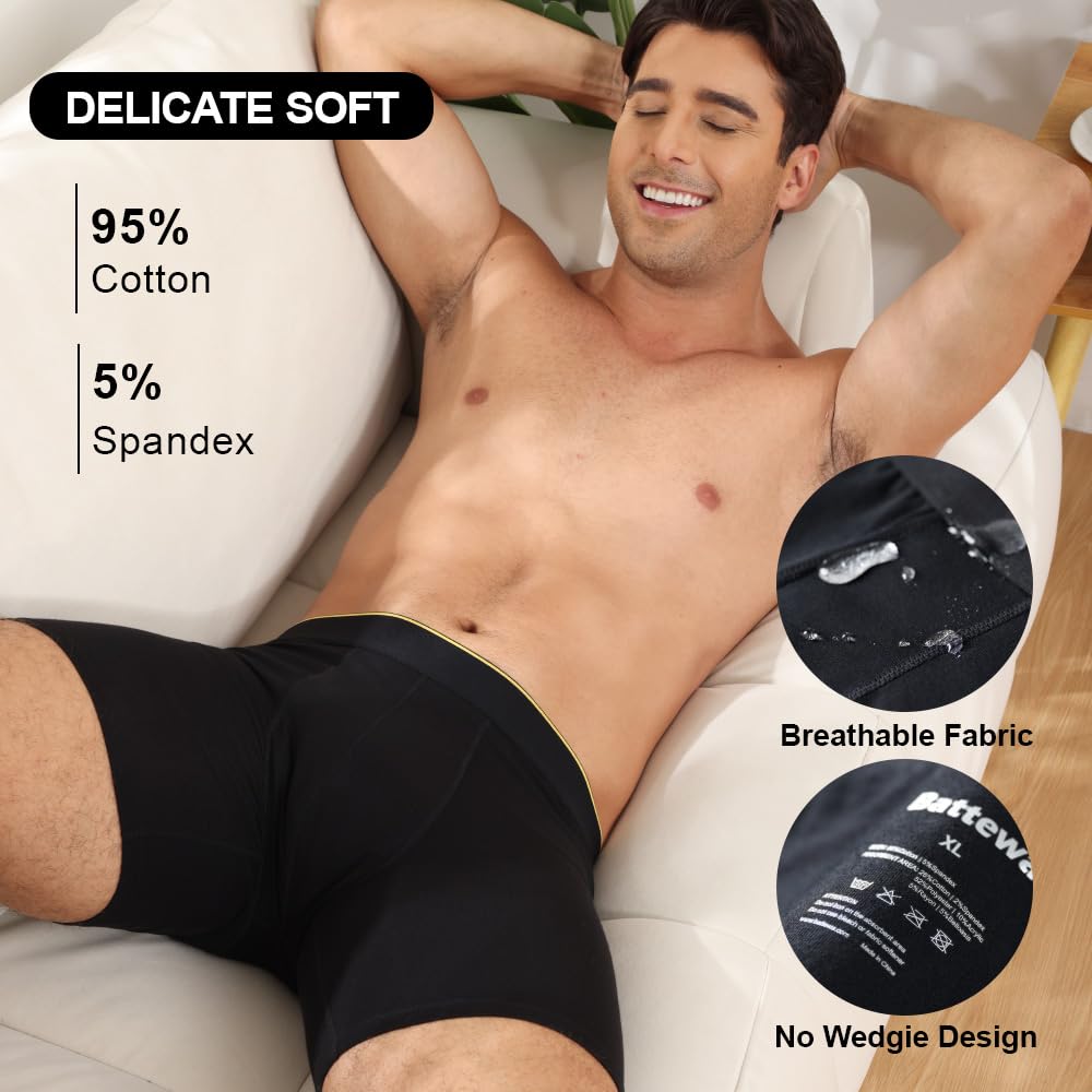 BATTEWA Full Coverage Incontinence Underwear for Men Overnight Leak Proof Boxer Briefs Protective Underpants for Male Bladder Co