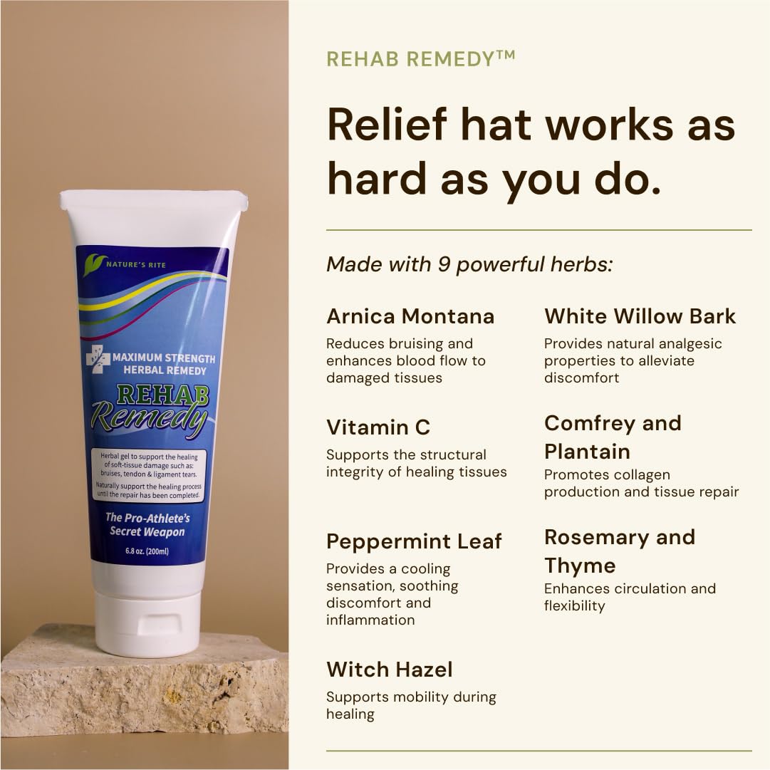 Natures Rite Rehab Remedy Gel, 6.8 OZ (200ML), Soothing, Fast Acting, Non-Greasy Muscle Relief with Natural Ingredients