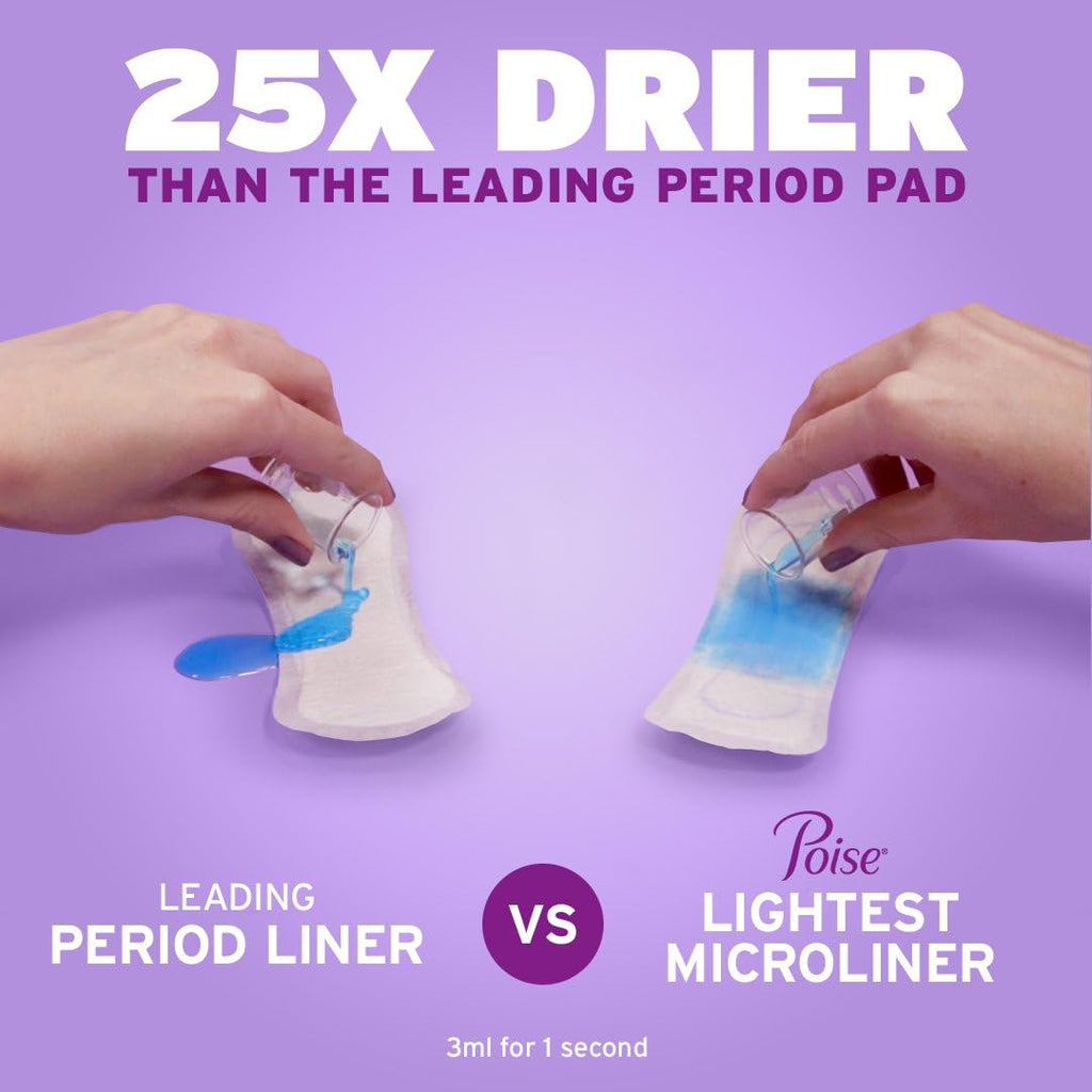 Poise Daily Microliners, Incontinence Panty Liners, 1 Drop Lightest Absorbency, Long Length, 50 Count of Pantiliners