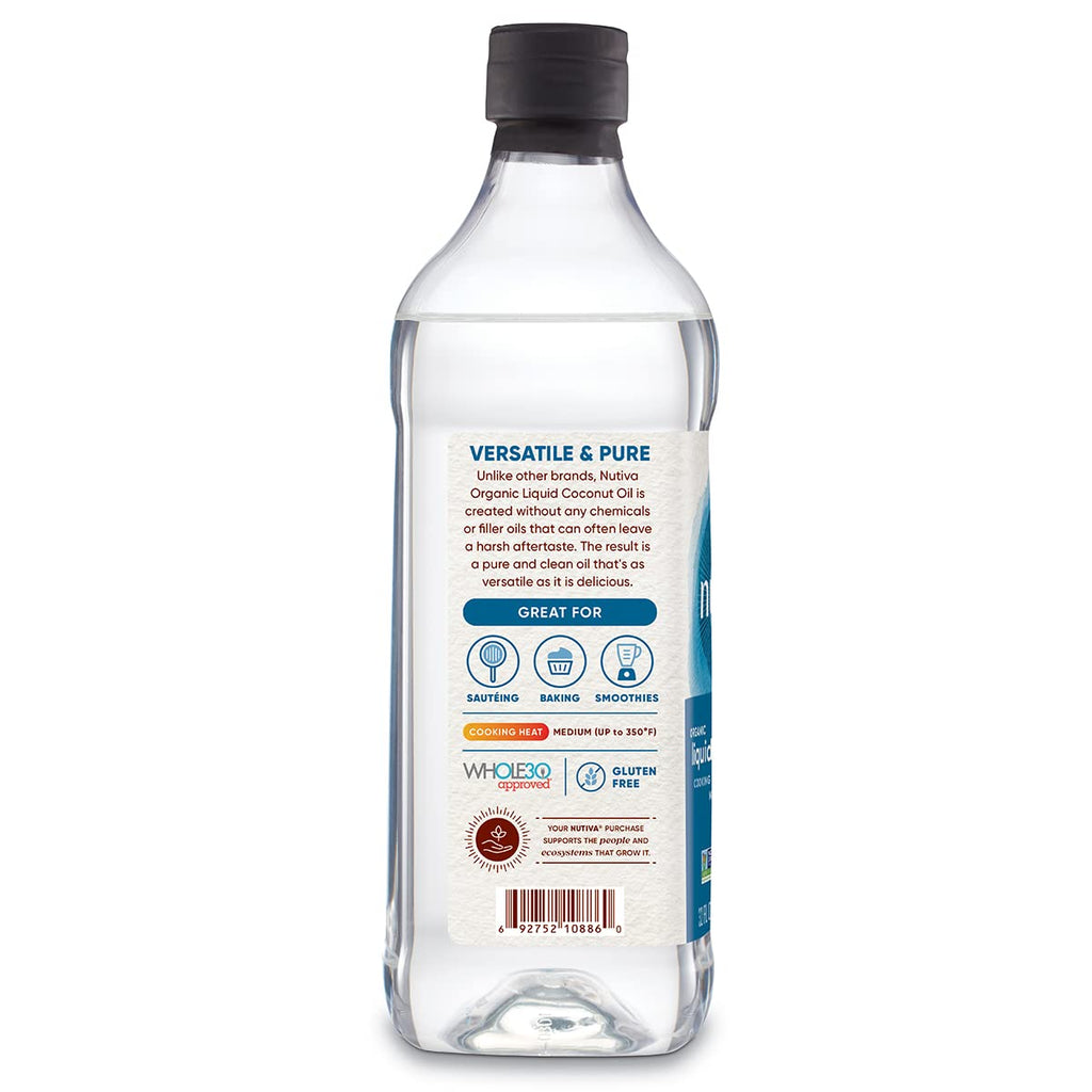Nutiva Organic Liquid Fractionated Coconut Oil 32 Fl Oz - USDA Organic, Non-GMO. Edible, Pure Coconut Oil for Cooking, Moisturiz