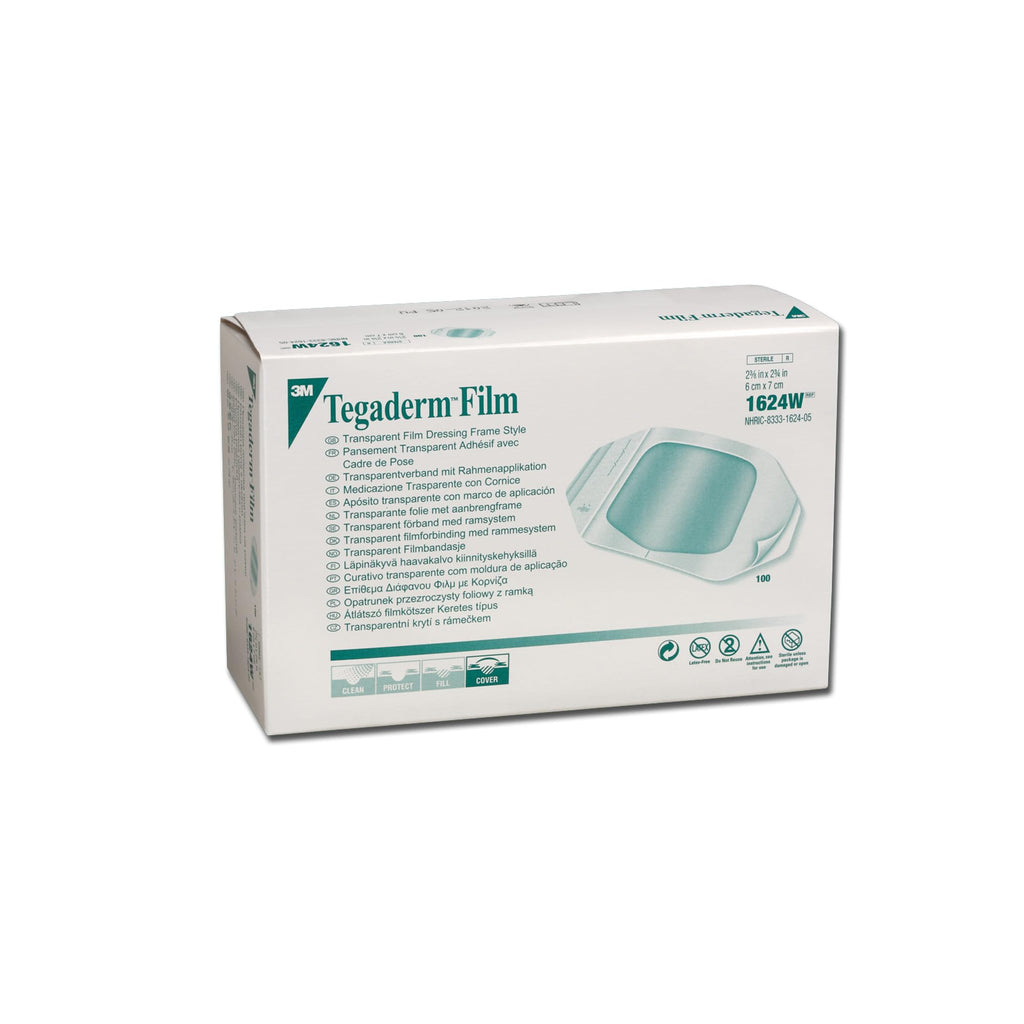 3M Health Care 1624W Tegaderm Film Dressing, Frame Style, 2.75 Length x 2.375 Width, Transparent (Pack of 100)
