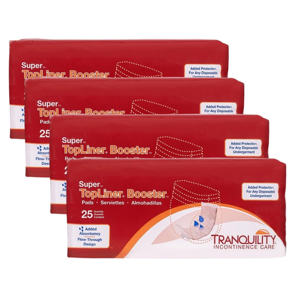 Tranquility TopLiner Disposable Booster Pads, Super (15 x 4.25) Flow-Through Design with Adhesive Strip for Max Absorption, Adul