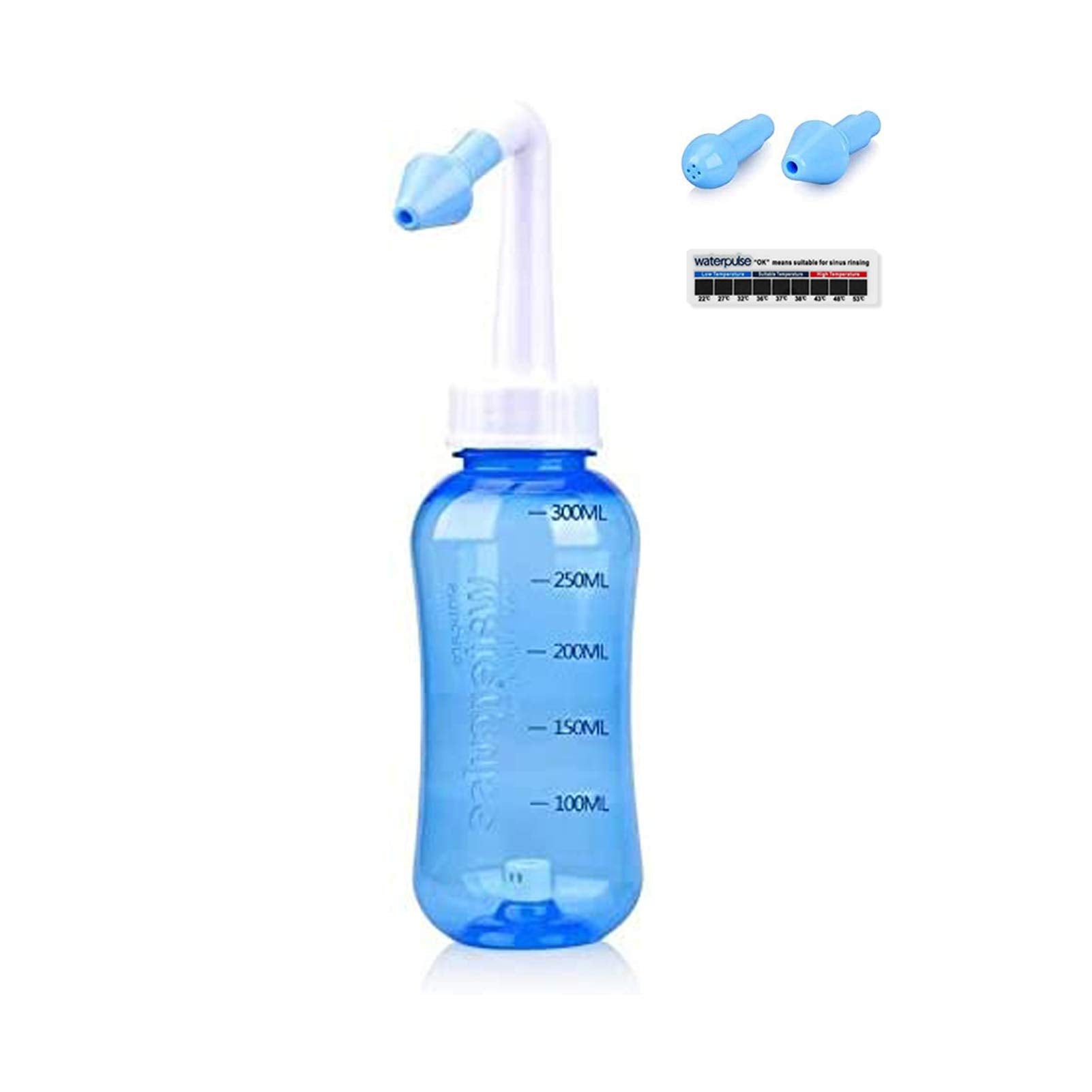 WATERPULSE Neti Pot, Neti Pot Sinus Rinsing,300ml Neti Pot Sinus Rinsing Kit with Thermometer Sticker for Adult & Kid BPA Free (