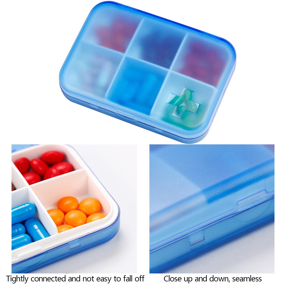 ZDQZC Portable Pill Organizer - Slim Pill Box for Purse or Travel, Compact Pill Case(6 Compartment,White)