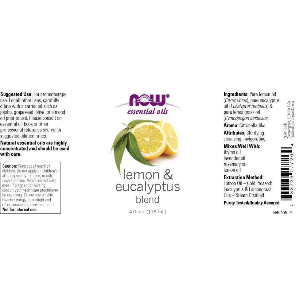 NOW Essential Oils, Lemon & Eucalyptus Oil Blend, Invigorating Aromatherapy Scent, Blend of Pure Lemon Oil and Pure Eucalyptus O
