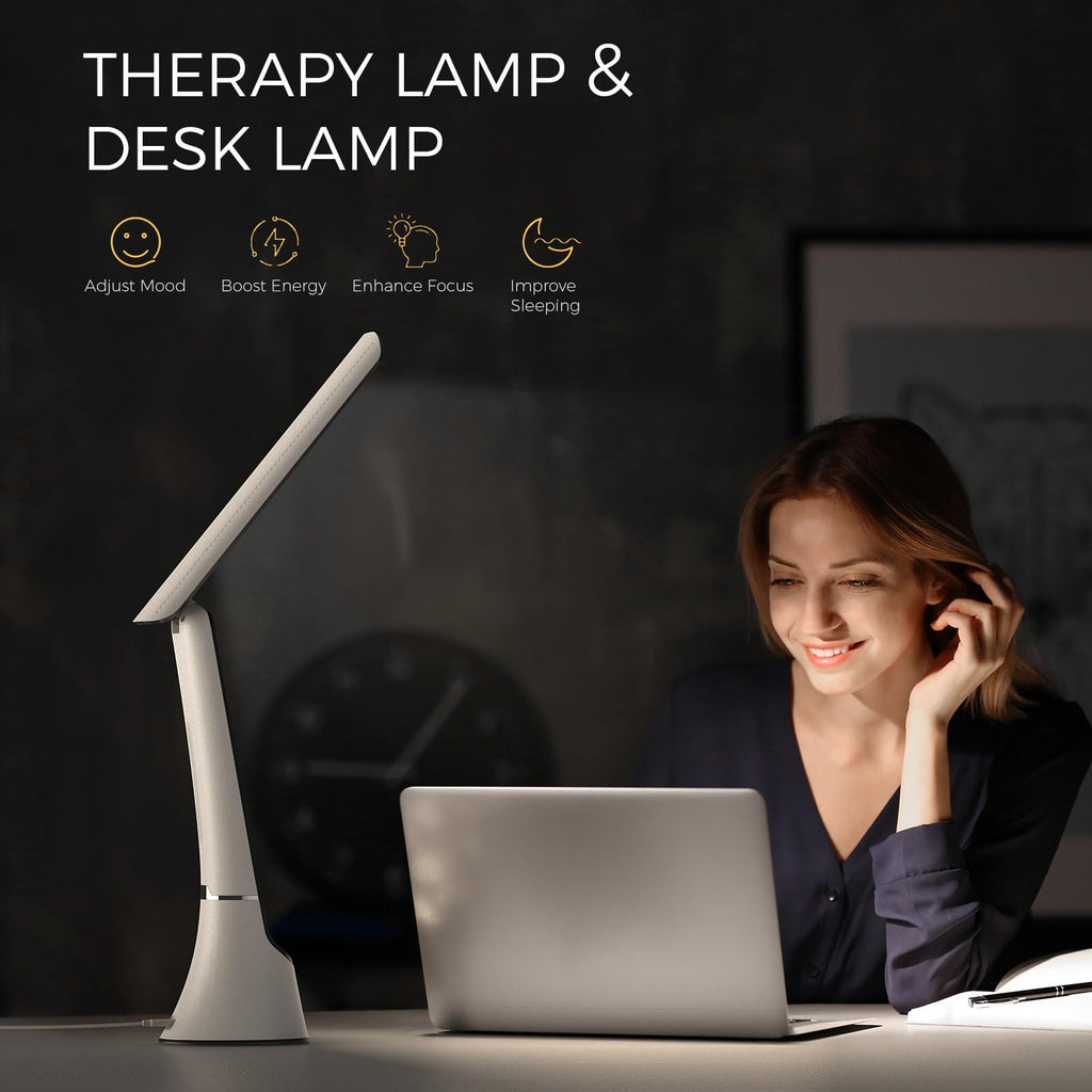 Light Therapy Lamp, 10000 LUX UV-Free LED Sunlight Light, Full Spectrum Mood Light Happy lamp, Touch Control Desk Lamp with Nigh