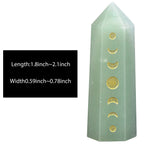 Amogeeli Wicca Moon Phase Green Aventurine Stone Point Wand for Reiki Meditation, 6 Faceted Prism Healing Stone Decoration for H