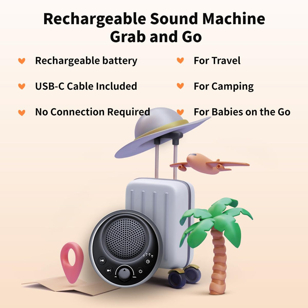 (2024 Upgrade)Rechargeable Portable Brown Noise Machine 2000mAH Large Battery Sound White Noise Machine 30 Soothing Sounds for B