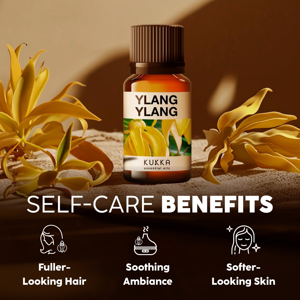 Kukka Ylang-Ylang Essential Oil for Skin Hair & Diffuser - 0.34 Fl Oz - 100% Pure Natural, Floral Scent, for Aromatherapy,Bath B