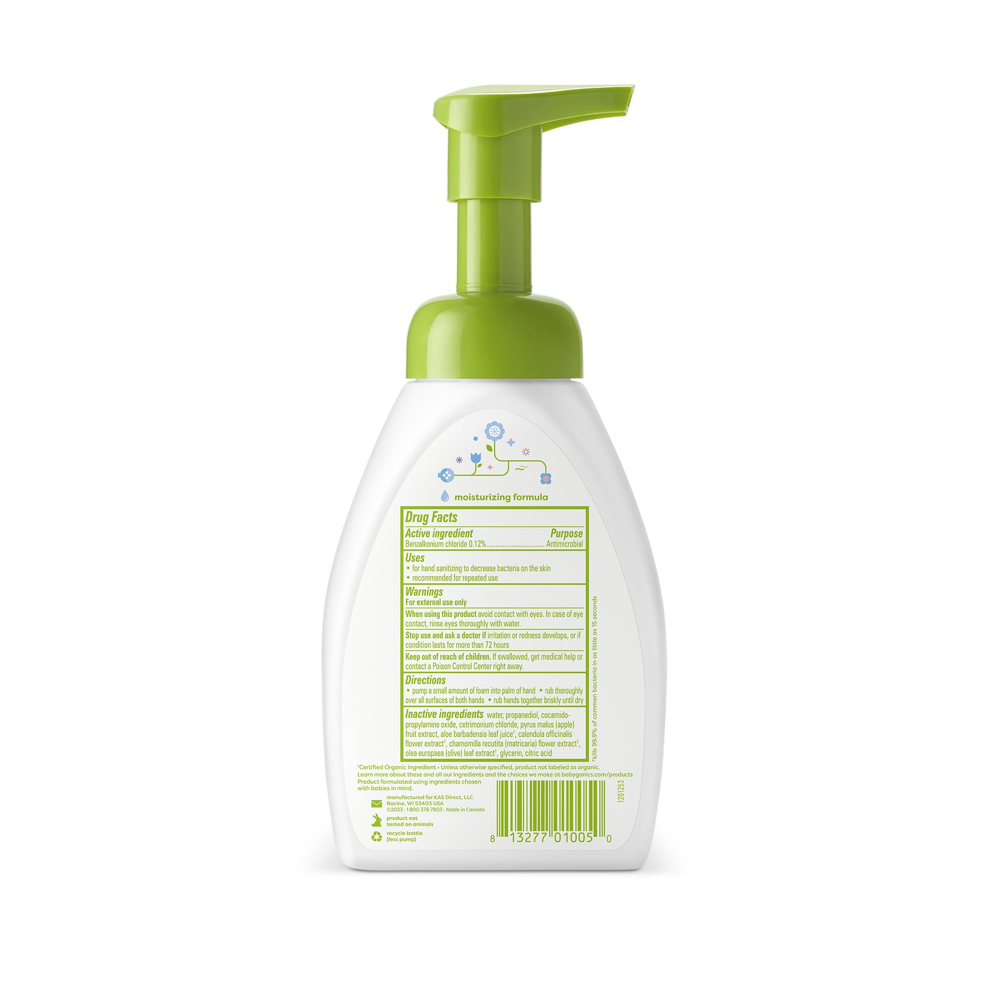 BabyGanics Alcohol-Free Foaming Hand Sanitizer, Pump Bottle, Fragrance Free, 8.45 oz, 3 Pack