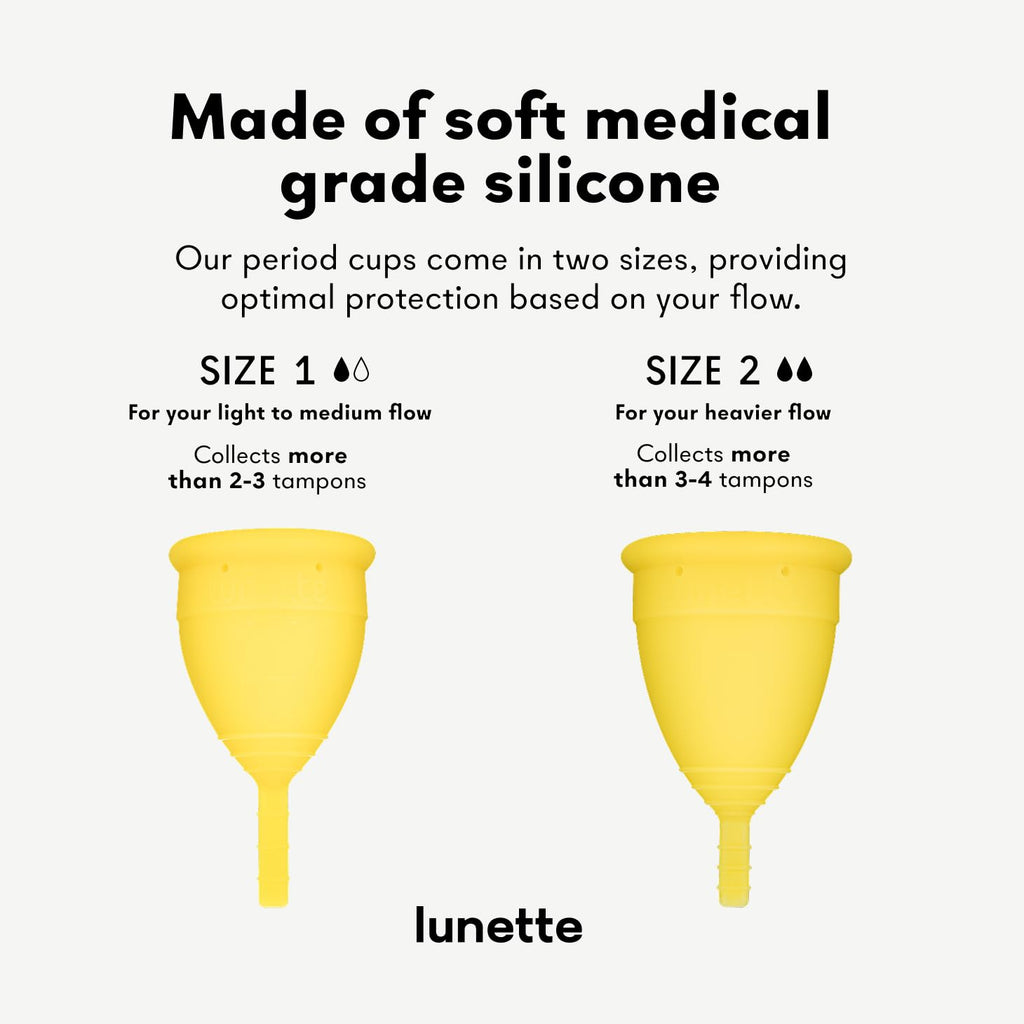Lunette Menstrual Cup - Best Reusable Period Cup - Wear for 12 Hours and Reuse up to 10 Years, Yellow Size 1 for Light to Modera