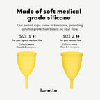 Lunette Menstrual Cup - Best Reusable Period Cup - Wear for 12 Hours and Reuse up to 10 Years, Yellow Size 1 for Light to Modera