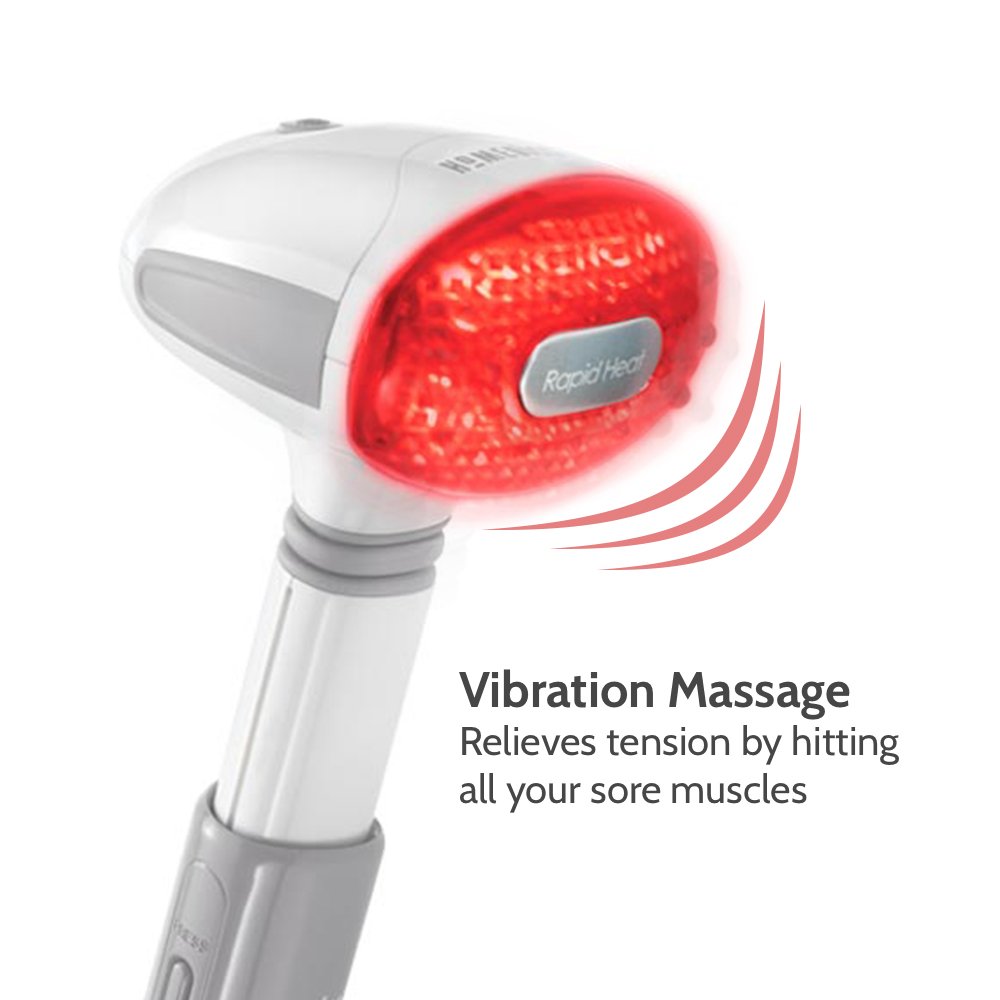 HoMedics Long Reach Massager with Heat | Adjustable Handle, Variable Speeds, Rapid Heat, Folding Handle | Heated Muscle Kneading