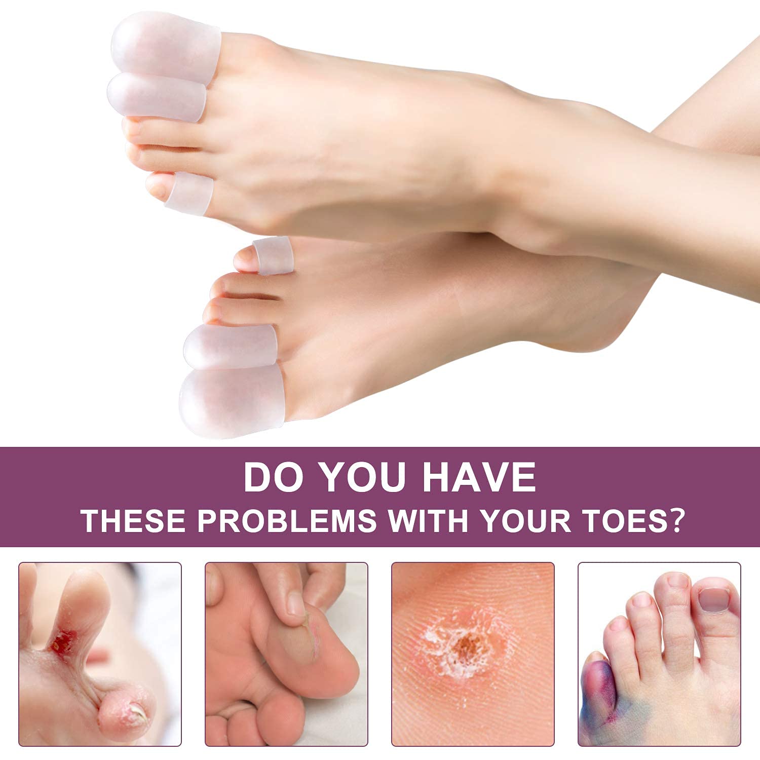 Promifun Gel Toe Protectors, 14 Packs Toe Covers, Silicone Big Toe Caps, Pinky Toe Guards for Men and Women Relief Missing or In