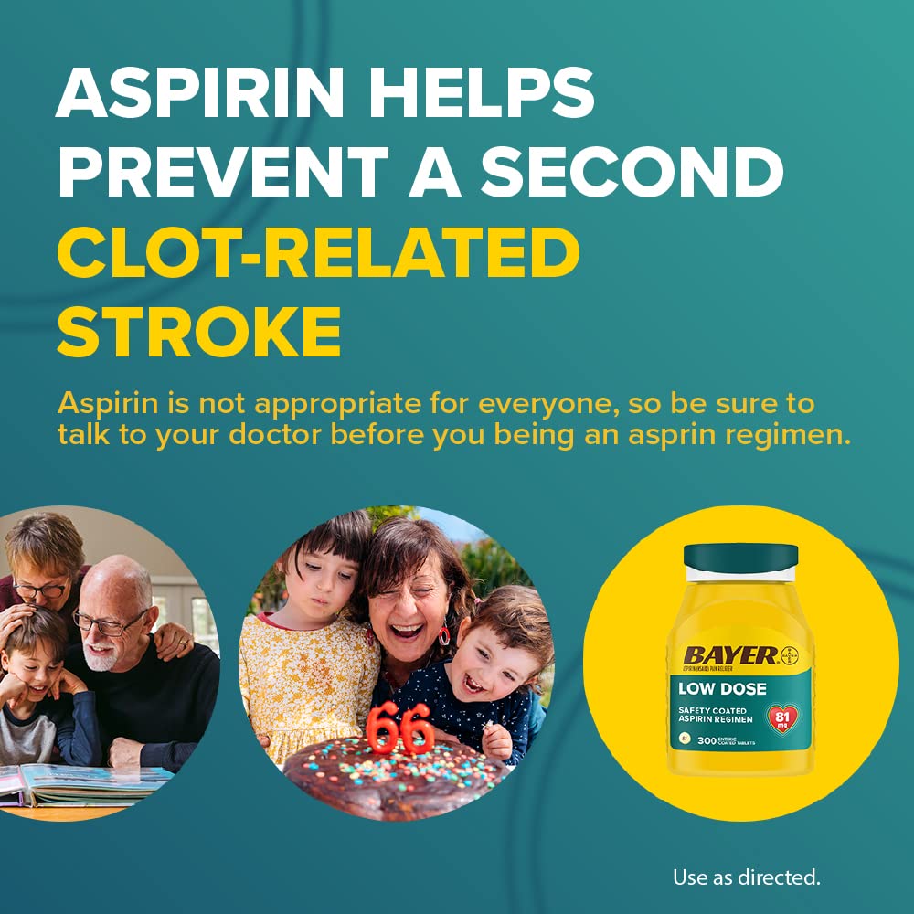 Bayer Aspirin Low Dose 81 mg, Enteric Coated Tablets, Doctor Recommended, Secondary Prevention of Cardiovascular Disease, 300 Sa