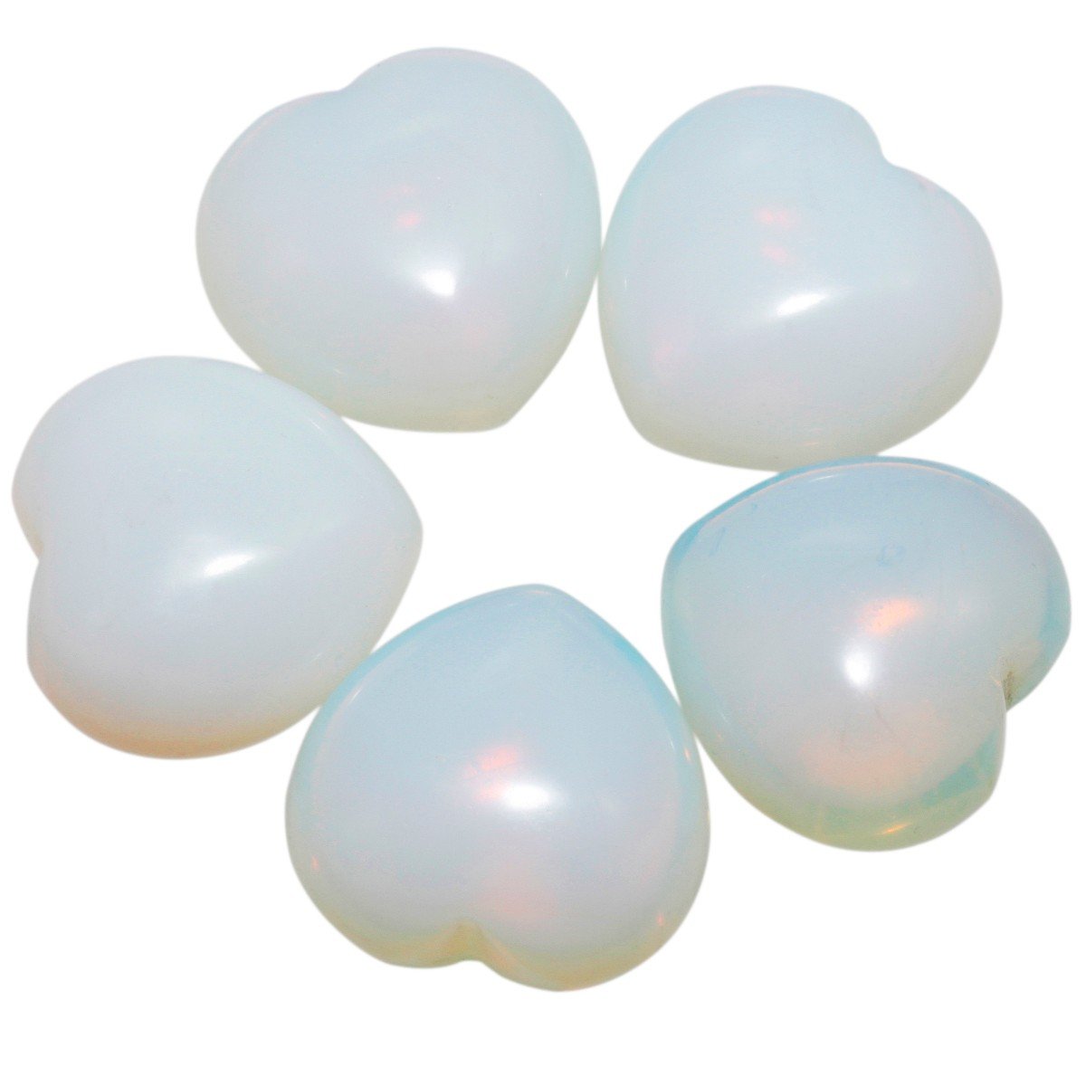 mookaitedecor Healing Crystals Opalite Heart Love Worry Palm Stone Reiki Balancing 0.9 Inch, Pack of 5