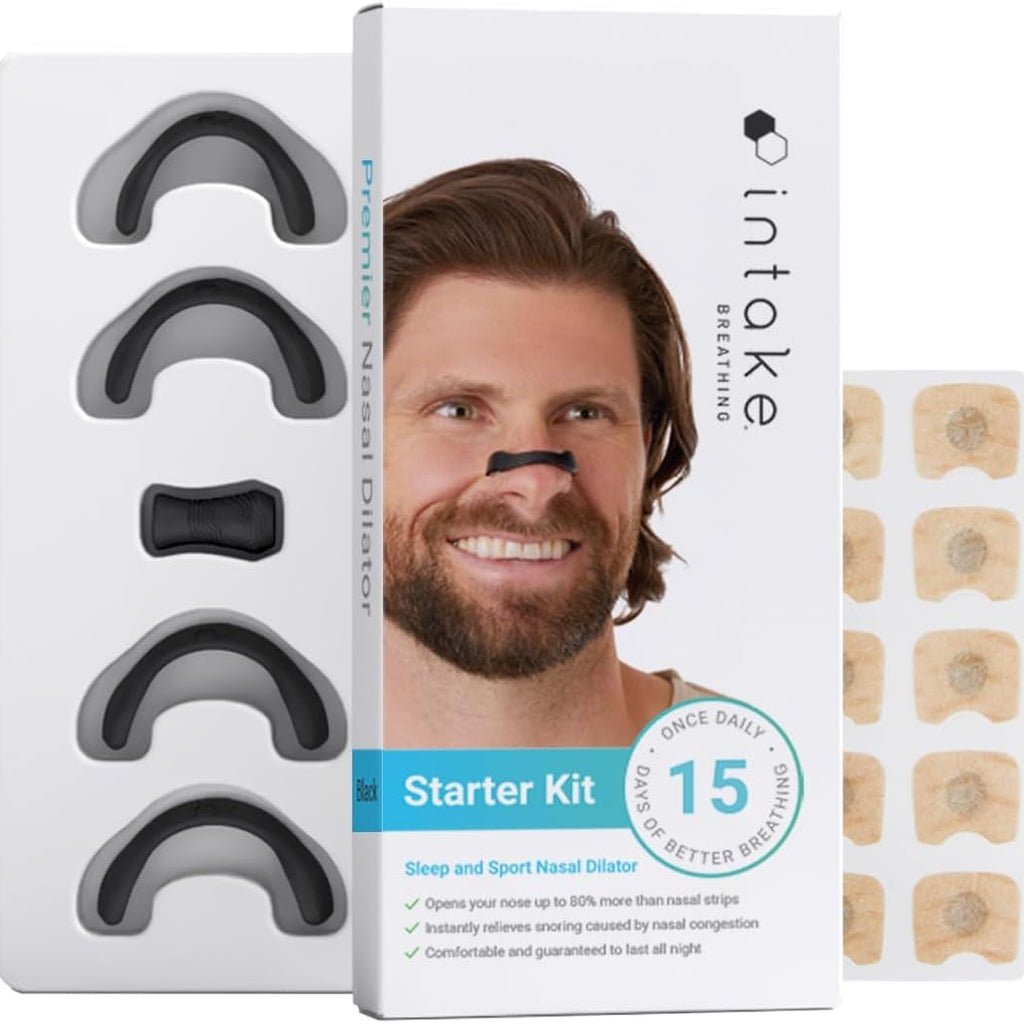Intake Breathing Nasal Strip Starter Kit (30 Count, White) - Boost Oxygen Intake, Reduce Snoring, Improve Sleep Quality - Sweat 