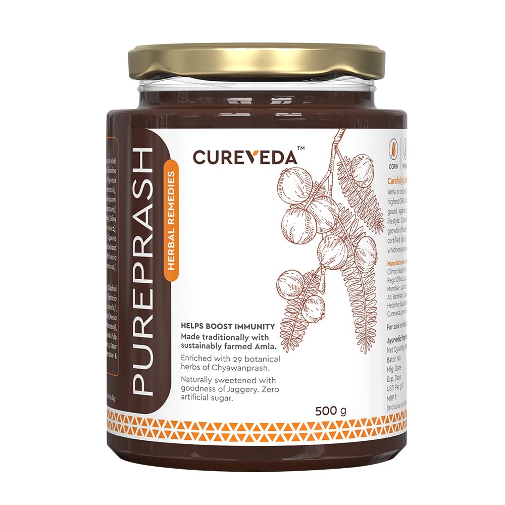 Cureveda Herbal Pureprash | SugarFree Chyawanprash With Jaggery And A2 Ghee | 30+ Herbal Extracts | Immunity Booster With Goodn