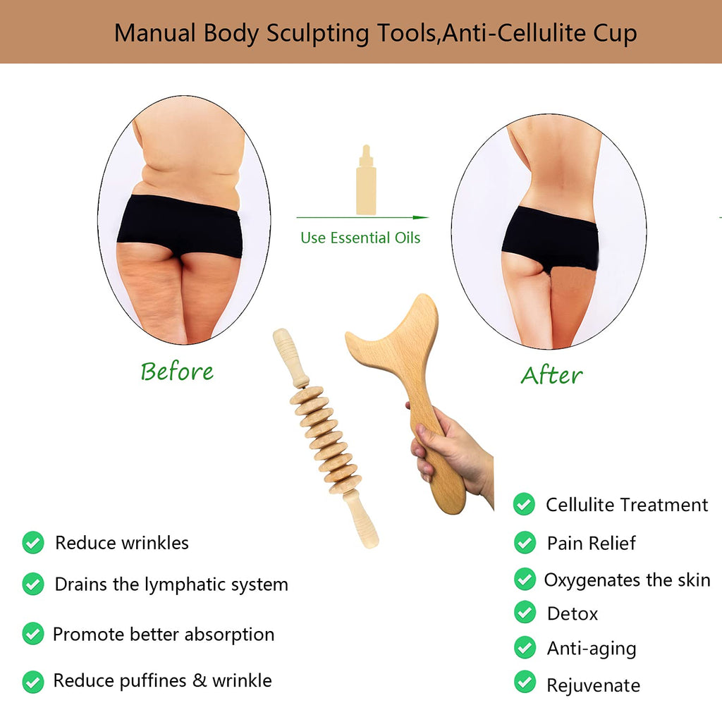 Wood Therapy Massage Tools Wooden Gua Sha Kits Maderoterapia Kit Body Sculpting Tools Wood Massager Roller for Relax Muscles (2)