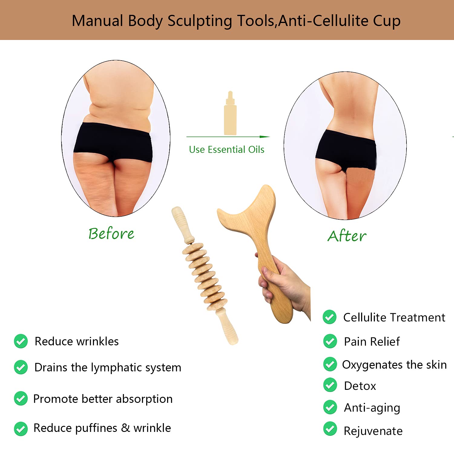 Wood Therapy Massage Tools Wooden Gua Sha Kits Maderoterapia Kit Body Sculpting Tools Wood Massager Roller for Relax Muscles (2)