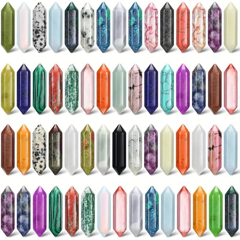 80 Pcs Healing Crystal Wand Set, Natural Hexagonal Bullet Shaped Gemstones, Amethyst Rose Quartz Chakra Crystals for Meditation,