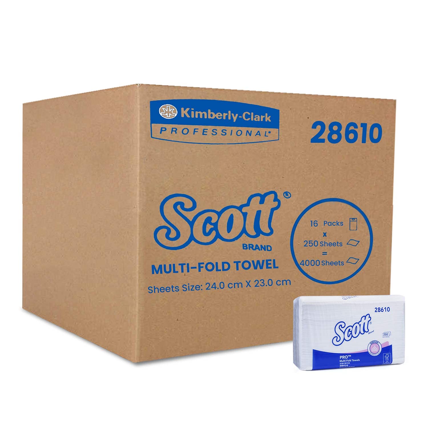 Scott Multifold Paper Towels (28610), White, 1Ply, 16 Packs / Case, 250 Sheets / Pack (4,000 Sheets)