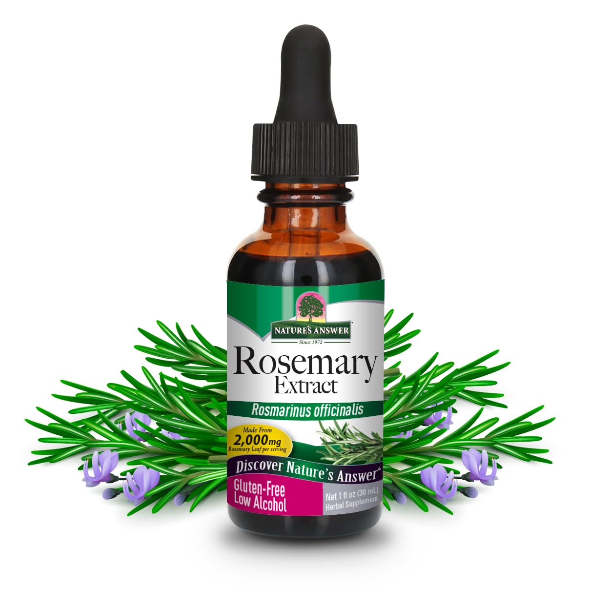 Natures Answer Rosemary Leaf Extract Supplement with Organic Alcohol, 1-Fluid Ounce | Promotes Hair Growth | Skin Care Health |