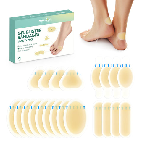 Gel Blister Bandages Hydrocolloid Bandages - Welnove 21ct Blister Cushions - Blister Bandages for Heel, Toe & Foot - Blister Pad
