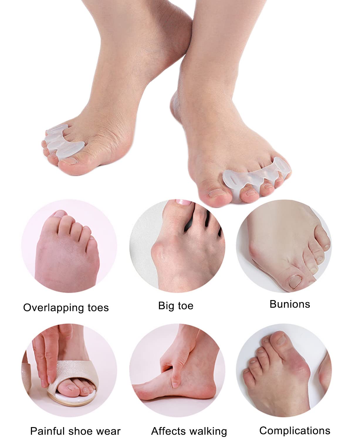 Golbylicc 2Pairs Toe Separators Toe Spacers for Women Men to Correct Bunion, Relieve Feet Pain, Foot Alignment, Toe Straightener
