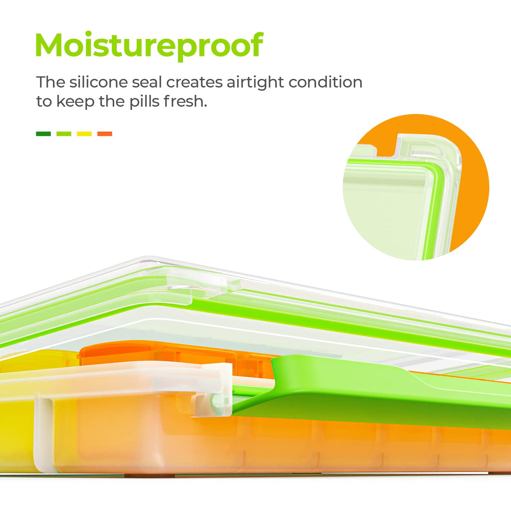 AUVON Monthly Pill Organizer Moistureproof, Large 28 Days Pill Case with Removable 4 Weeks Pill Box Rows, Travel-Friendly Pill C