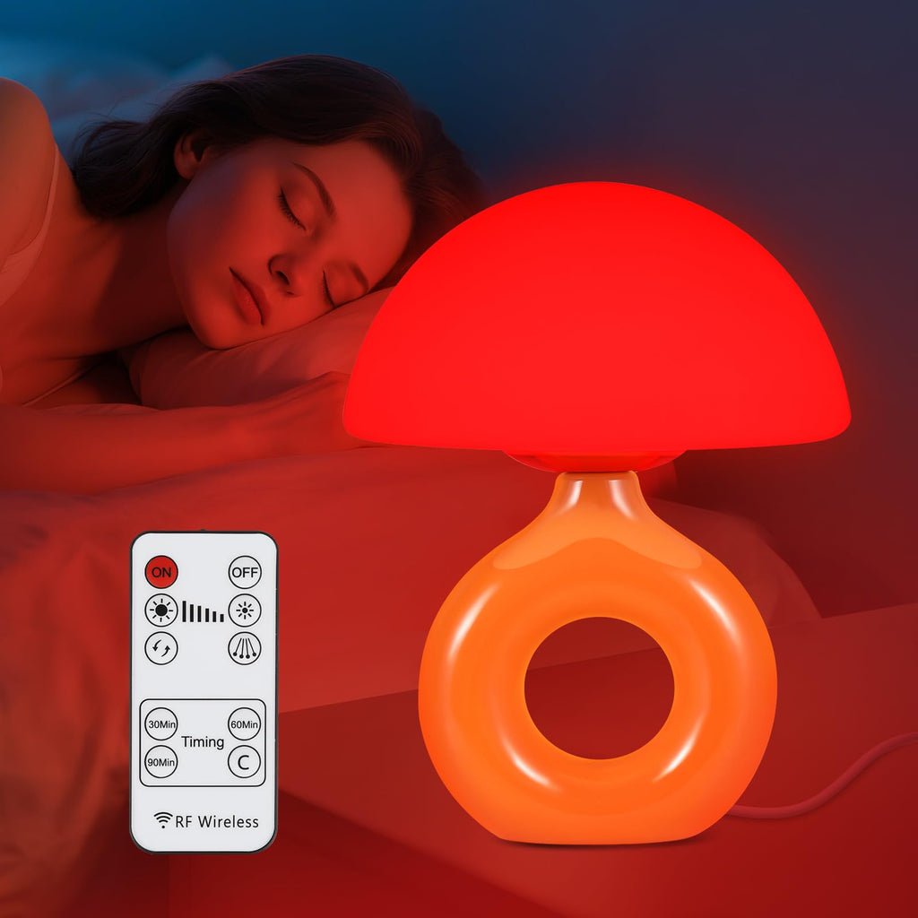 LemSen Mushroom Red Light Night Light for Sleep, 670nm Wavelength Faster Deeper Sleep - 4 Color and 5 Brightness, Remote Control