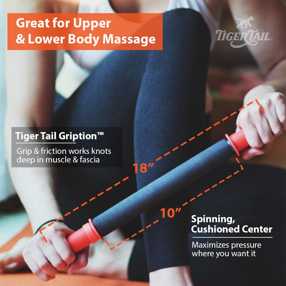 Tiger Tail 18in Massage Stick Portable Roller, Handheld, Deep Tissue Foam Roller, Body Massage and Myofascial Release Tool for L