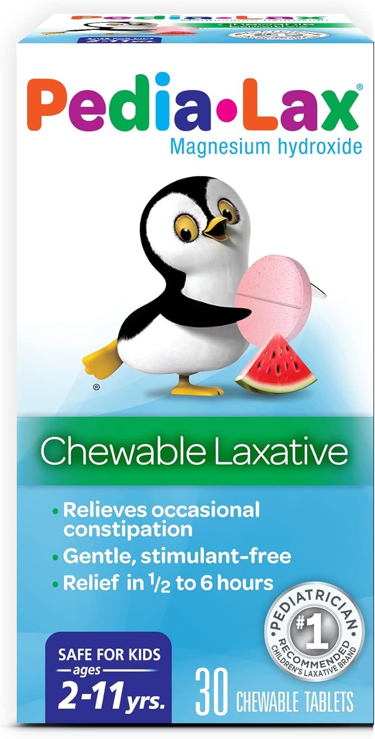 Pedia-Lax Laxative Chewable Tablets for Kids, Ages 2-11, Watermelon Flavor, 30 CT (2 Pack)