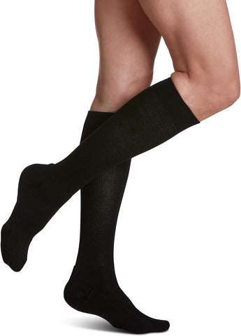 Sigvaris Womens Motion Cushioned Cotton 360 Closed Toe Calf-High Socks 20-30mmHg - Extra Large Short - Black