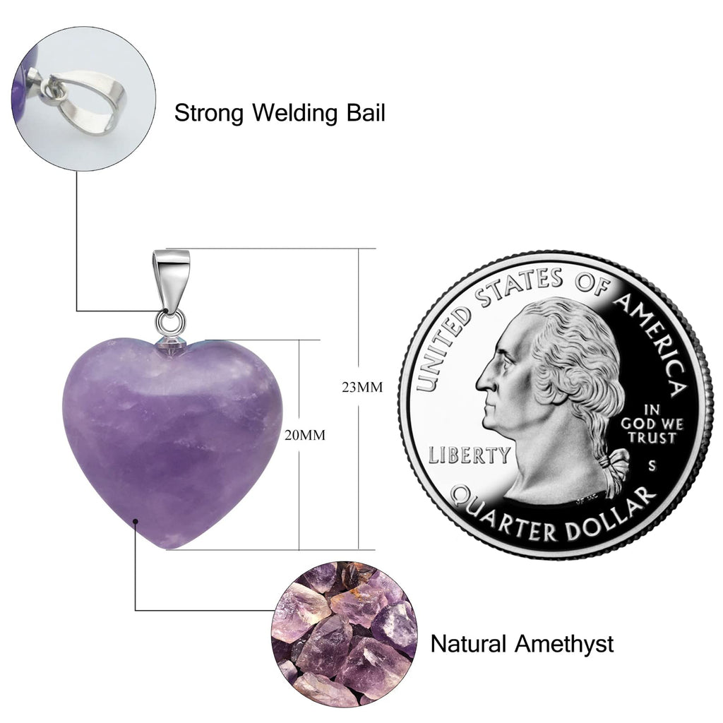 HEUOFST 6 Packs Real Natural Crystal Quartz Stone Pendant Assort Love Heart Shaped Healing Chakra Reiki Charms Bulk for Jewelry