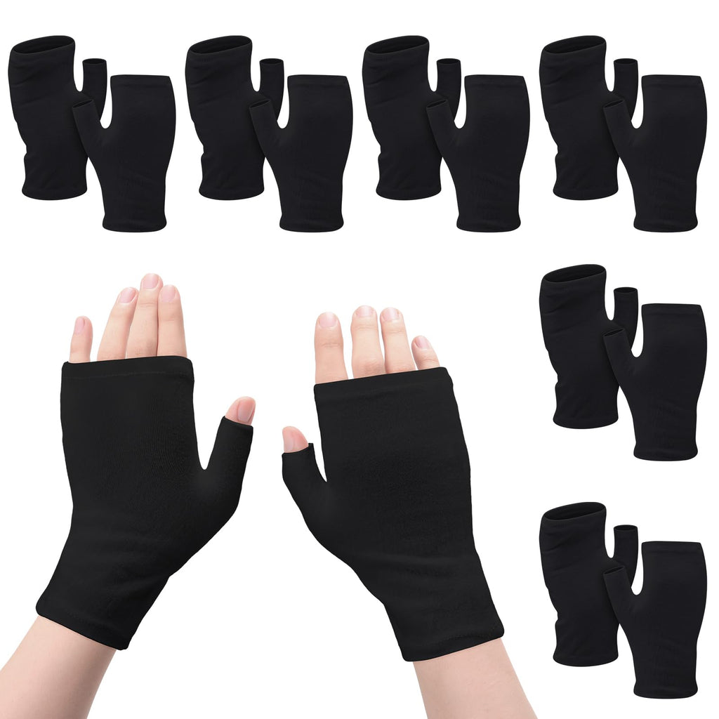 Casuallined 6 Pairs Fingerless Eczema Gloves Moisturizing for Adults Cotton Overnight Dry Hands(Black)