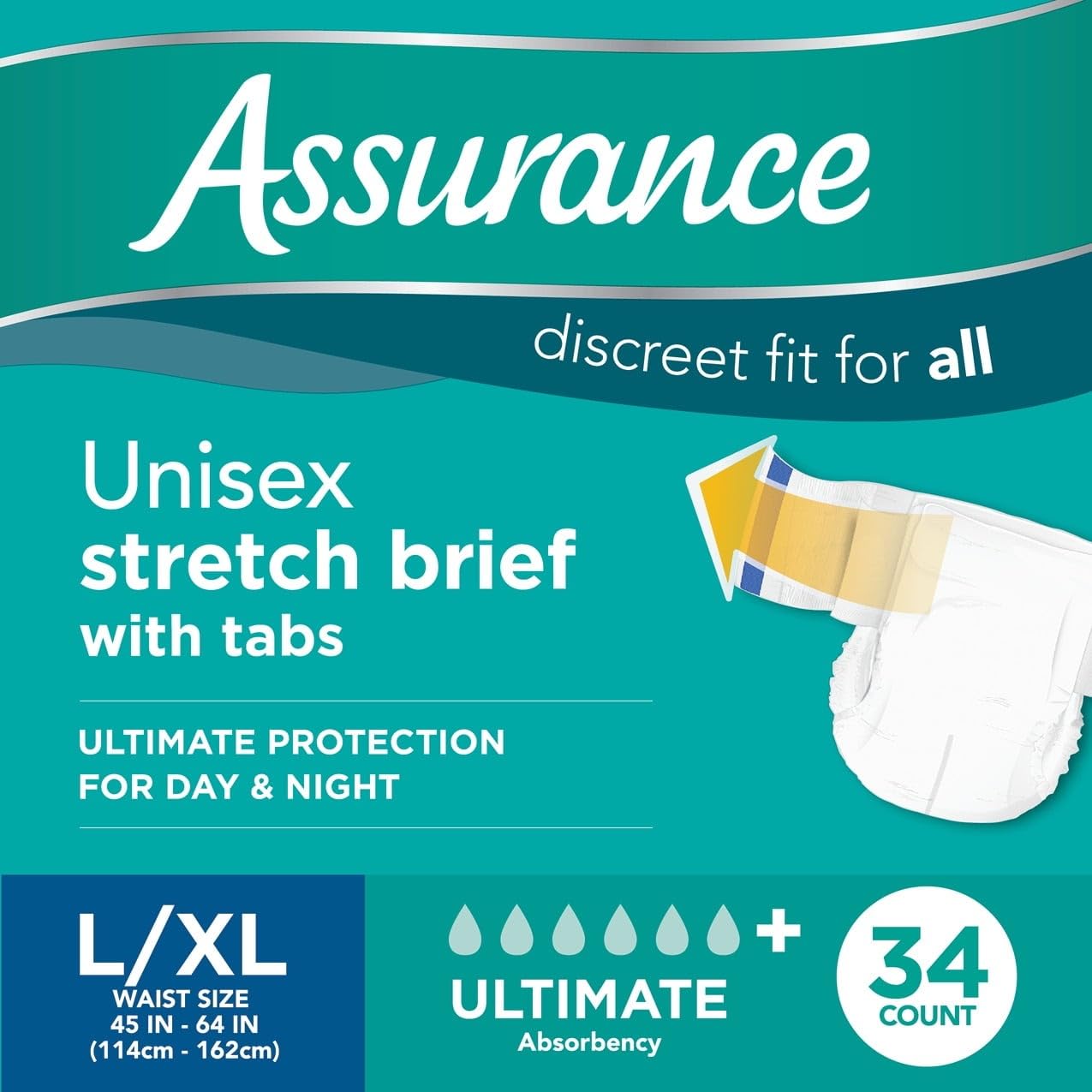 Assurance Large/XLarge Unisex Stretch Briefs with Tabs 34 Count, White