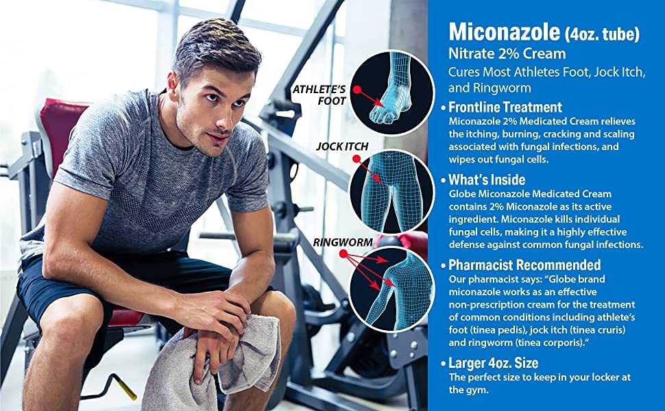Miconazole Globe (6 Pack) 2% Nitrate 2% Antifungal Cream, Cures Most Athletes Foot, Jock Itch, Ringworm and More. 1 OZ Tube