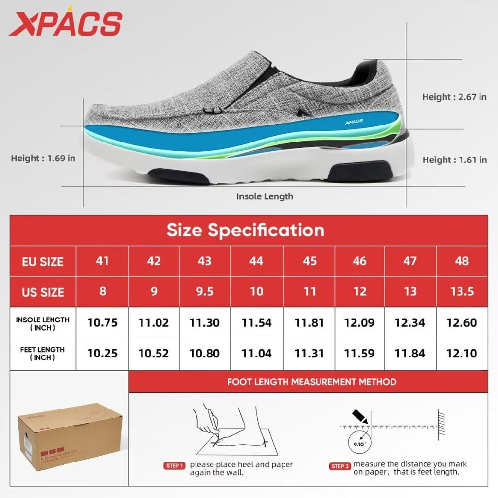 XPACS Cushioned Hanging Out Loafers for Outside and House, Shock Absorber Diabetic Recovery Slip On Shoes with Arch Support, Non