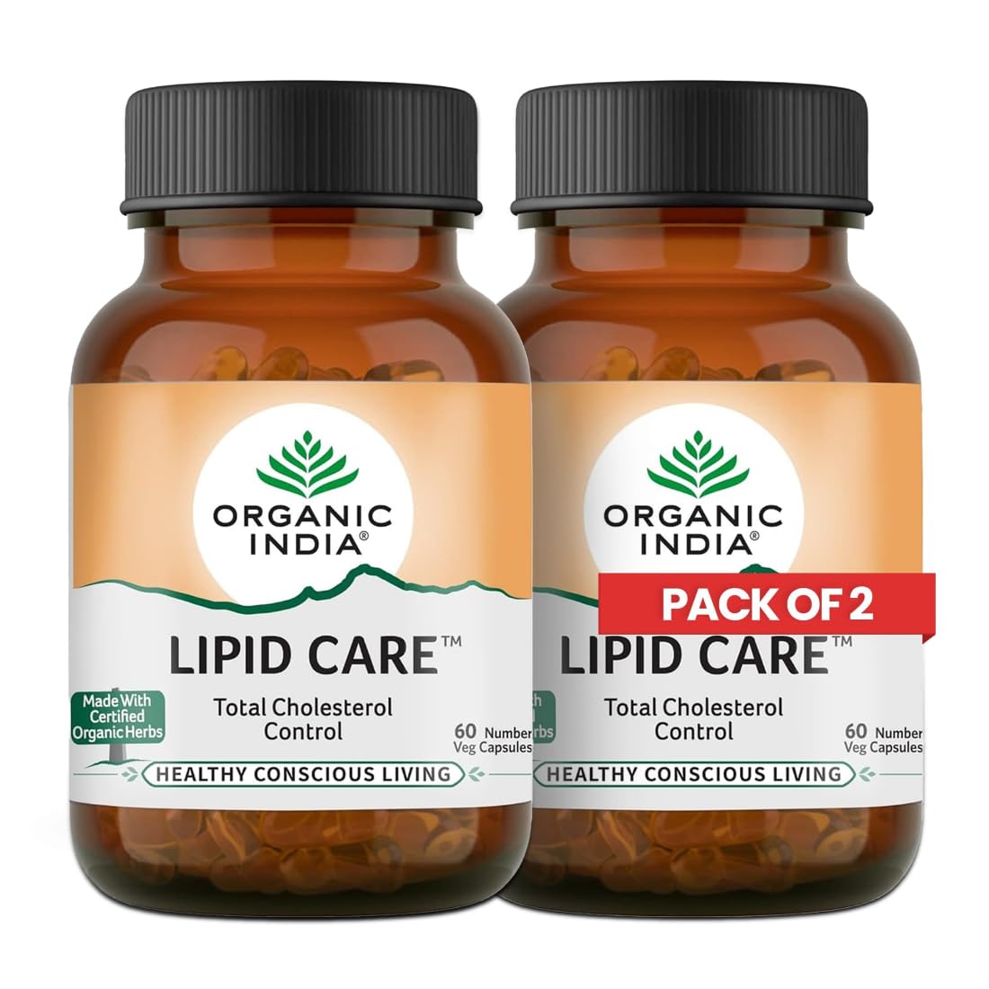 A Tata Product  Organic India Lipid Care  60 Veg Capsules (Pack Of 2), Helps In Normal Cholesterol Levels & Lipid Levels, Lowe