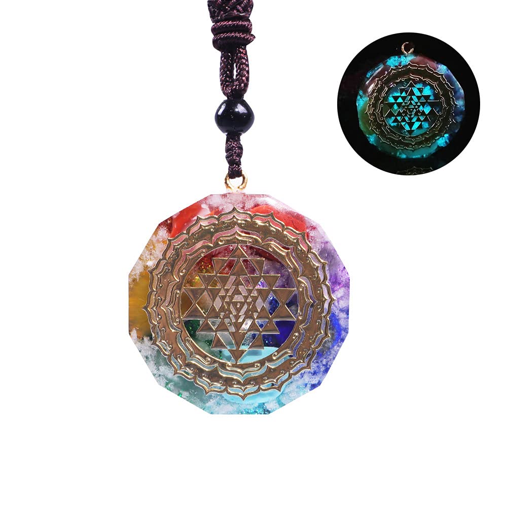 Day Day Up Orgonite Necklace Sri Yantra Luminous Pendant Sacred Geometry Chakra Energy Necklace Meditation Jewelry