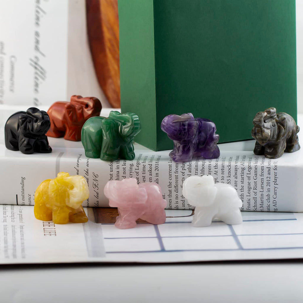 Ouubuuy Natural Crystal Elephant Pocket Guardian Figurine Elephant Statue 1.5 inch for Healing Reiki Spiritual Gift Cute Meditat