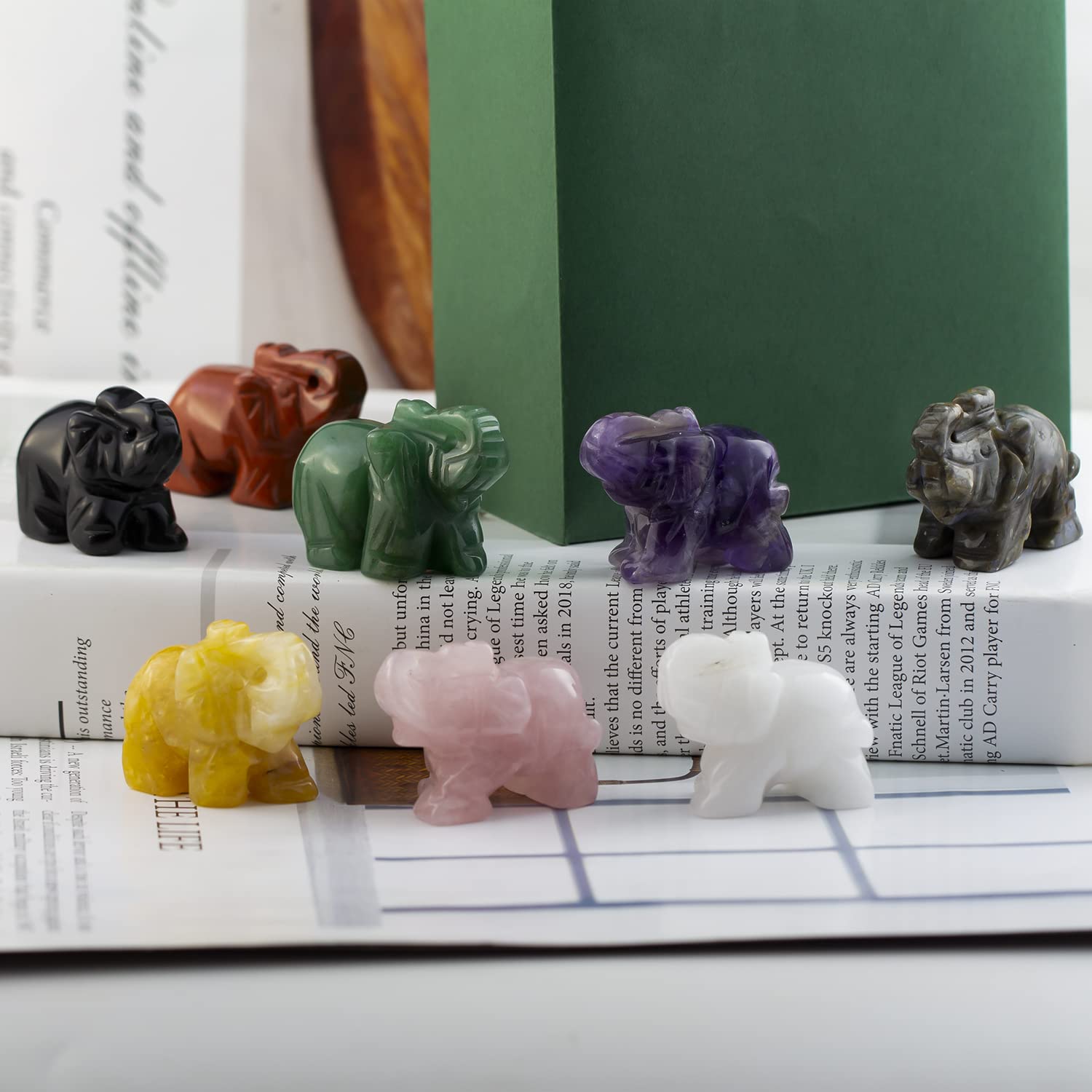 Ouubuuy Natural Crystal Elephant Pocket Guardian Figurine Elephant Statue 1.5 inch for Healing Reiki Spiritual Gift Cute Meditat